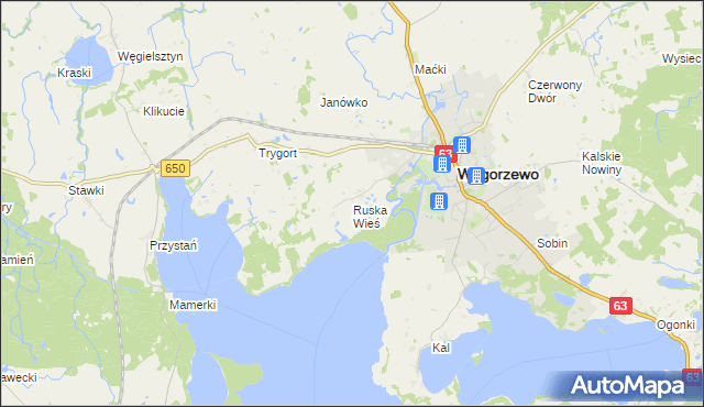 mapa Ruska Wieś gmina Węgorzewo, Ruska Wieś gmina Węgorzewo na mapie Targeo