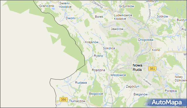 mapa Rybno gmina Nowa Ruda, Rybno gmina Nowa Ruda na mapie Targeo