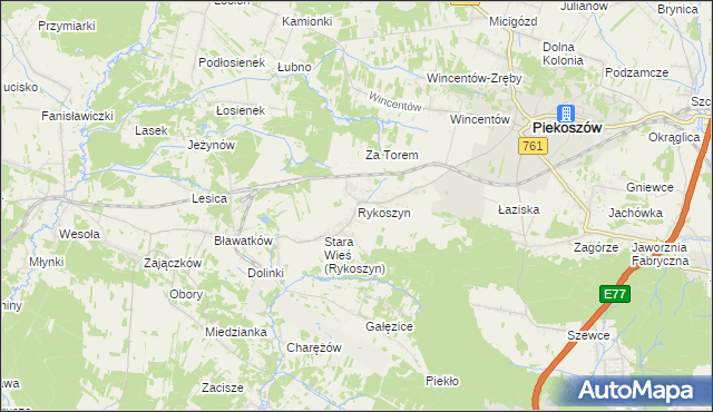 mapa Rykoszyn, Rykoszyn na mapie Targeo