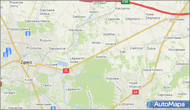 mapa Skotniki gmina Zgierz, Skotniki gmina Zgierz na mapie Targeo