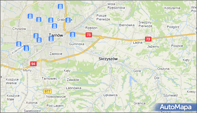 mapa Skrzyszów powiat tarnowski, Skrzyszów powiat tarnowski na mapie Targeo