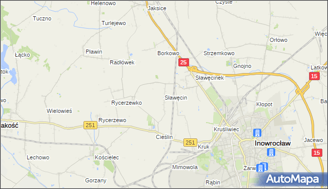 mapa Sławęcin gmina Inowrocław, Sławęcin gmina Inowrocław na mapie Targeo