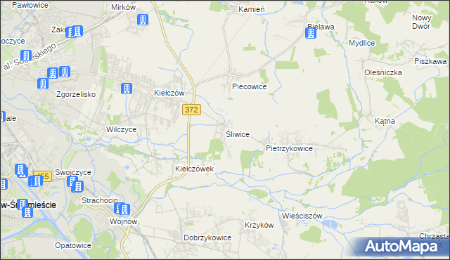 mapa Śliwice gmina Długołęka, Śliwice gmina Długołęka na mapie Targeo