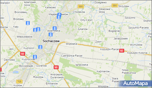 mapa Sochaczew-Wieś, Sochaczew-Wieś na mapie Targeo