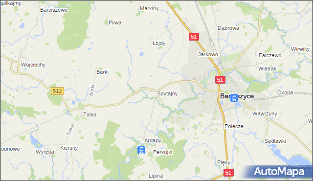 mapa Spytajny, Spytajny na mapie Targeo