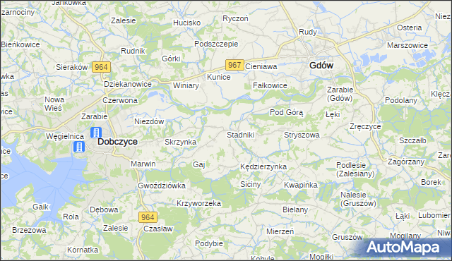 mapa Stadniki gmina Dobczyce, Stadniki gmina Dobczyce na mapie Targeo