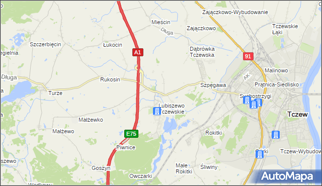 mapa Stanisławie gmina Tczew, Stanisławie gmina Tczew na mapie Targeo