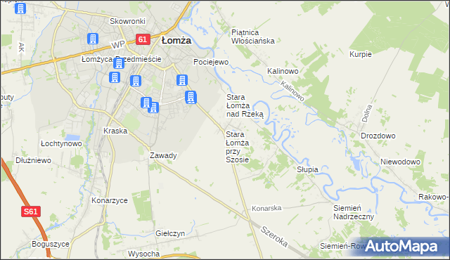 mapa Stara Łomża przy Szosie, Stara Łomża przy Szosie na mapie Targeo