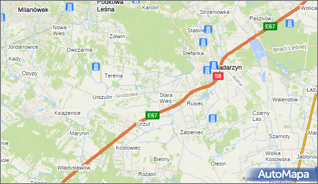 mapa Stara Wieś gmina Nadarzyn, Stara Wieś gmina Nadarzyn na mapie Targeo