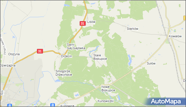 mapa Stare Biskupice gmina Słubice, Stare Biskupice gmina Słubice na mapie Targeo