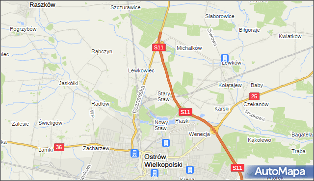 mapa Stary Staw gmina Ostrów Wielkopolski, Stary Staw gmina Ostrów Wielkopolski na mapie Targeo