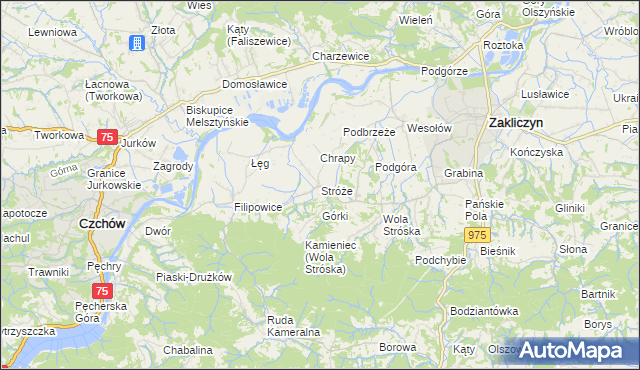 mapa Stróże gmina Zakliczyn, Stróże gmina Zakliczyn na mapie Targeo