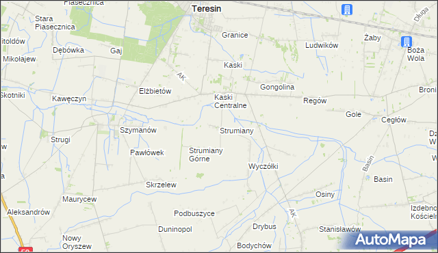 mapa Strumiany gmina Baranów, Strumiany gmina Baranów na mapie Targeo