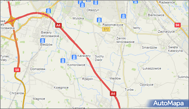 mapa Suchy Dwór gmina Żórawina, Suchy Dwór gmina Żórawina na mapie Targeo