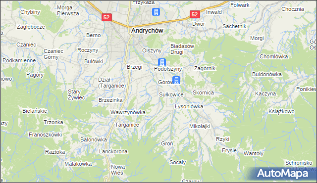 mapa Sułkowice gmina Andrychów, Sułkowice gmina Andrychów na mapie Targeo