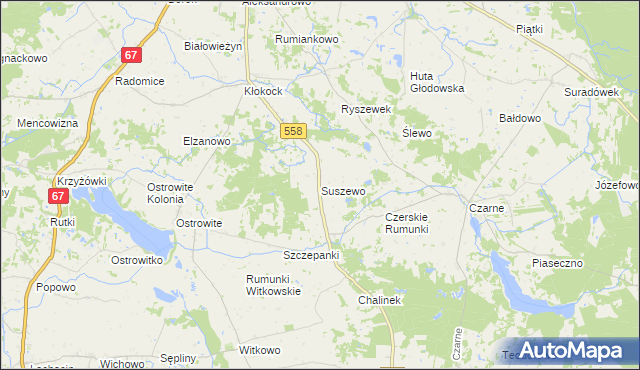 mapa Suszewo gmina Wielgie, Suszewo gmina Wielgie na mapie Targeo