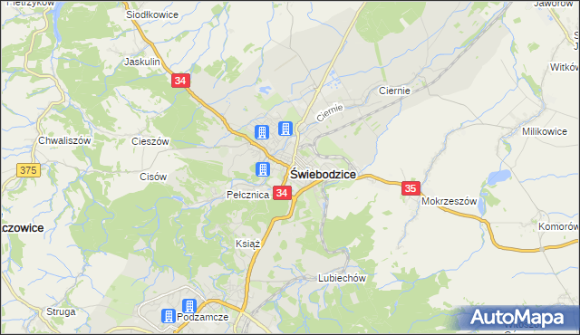 mapa Świebodzice, Świebodzice na mapie Targeo