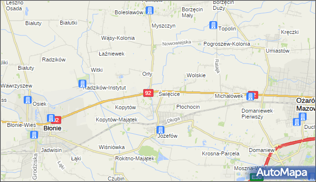 mapa Święcice gmina Ożarów Mazowiecki, Święcice gmina Ożarów Mazowiecki na mapie Targeo