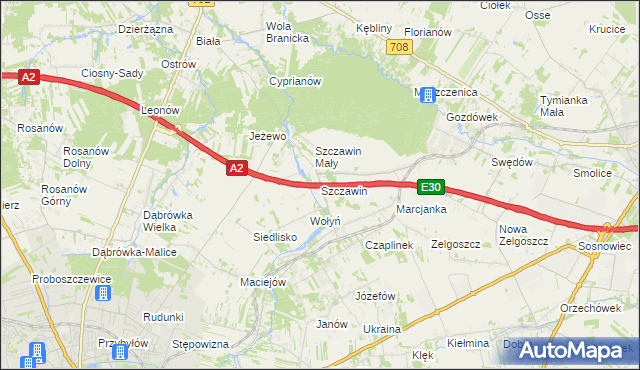mapa Szczawin gmina Zgierz, Szczawin gmina Zgierz na mapie Targeo