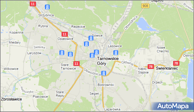 mapa Tarnowskie Góry, Tarnowskie Góry na mapie Targeo