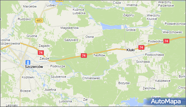 mapa Teofilów gmina Kluki, Teofilów gmina Kluki na mapie Targeo