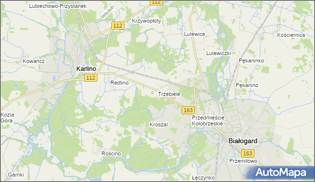 mapa Trzebiele gmina Białogard, Trzebiele gmina Białogard na mapie Targeo