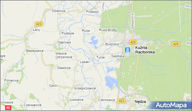 mapa Turze gmina Kuźnia Raciborska, Turze gmina Kuźnia Raciborska na mapie Targeo