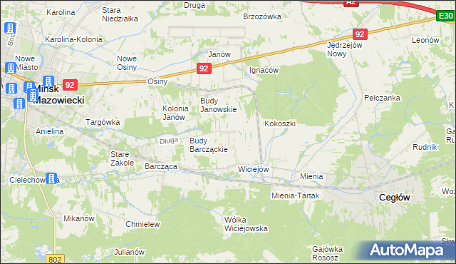 mapa Tyborów gmina Cegłów, Tyborów gmina Cegłów na mapie Targeo