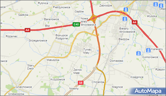 mapa Tyniec Mały, Tyniec Mały na mapie Targeo