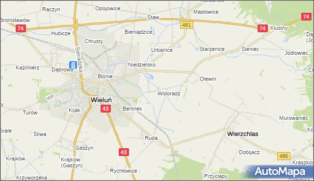 mapa Widoradz, Widoradz na mapie Targeo