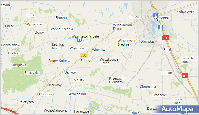 mapa Wilczkowice Górne gmina Łęczyca, Wilczkowice Górne gmina Łęczyca na mapie Targeo
