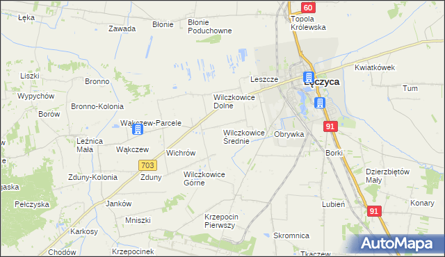 mapa Wilczkowice Średnie, Wilczkowice Średnie na mapie Targeo