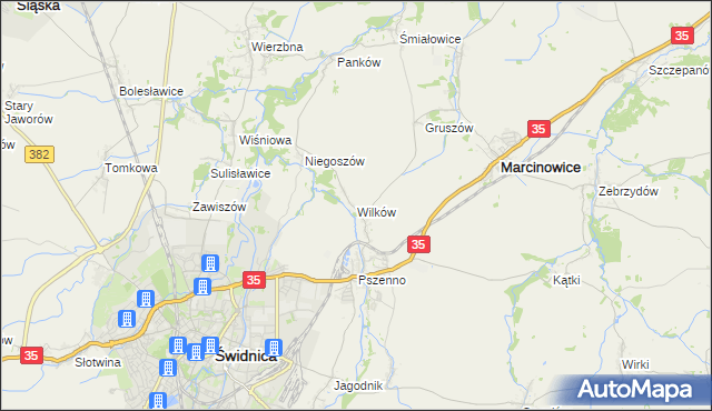 mapa Wilków gmina Świdnica, Wilków gmina Świdnica na mapie Targeo