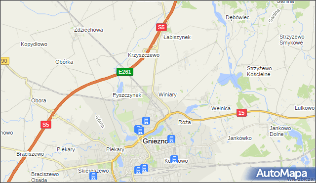 mapa Winiary gmina Gniezno, Winiary gmina Gniezno na mapie Targeo