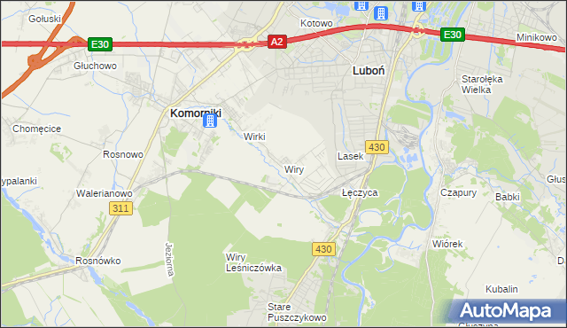 mapa Wiry gmina Komorniki, Wiry gmina Komorniki na mapie Targeo