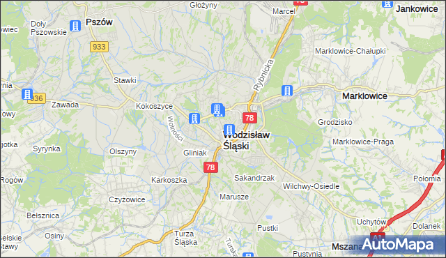 mapa Wodzisławia Śląskiego, Wodzisław Śląski na mapie Targeo