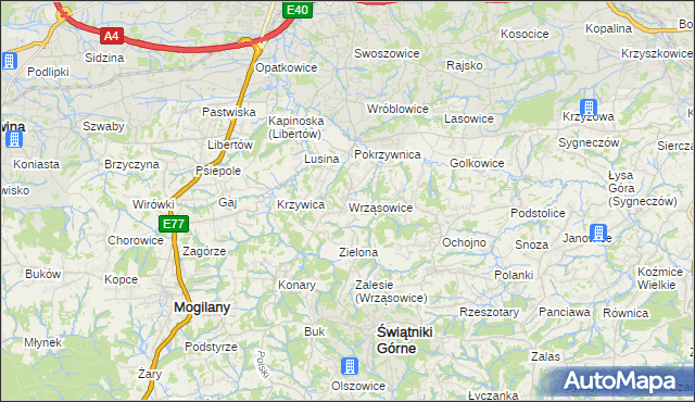 mapa Wrząsowice, Wrząsowice na mapie Targeo