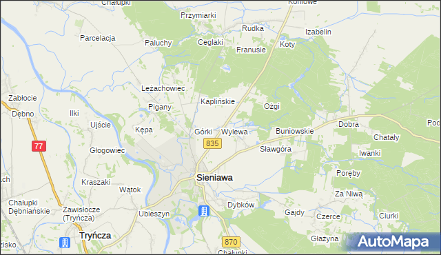 mapa Wylewa, Wylewa na mapie Targeo