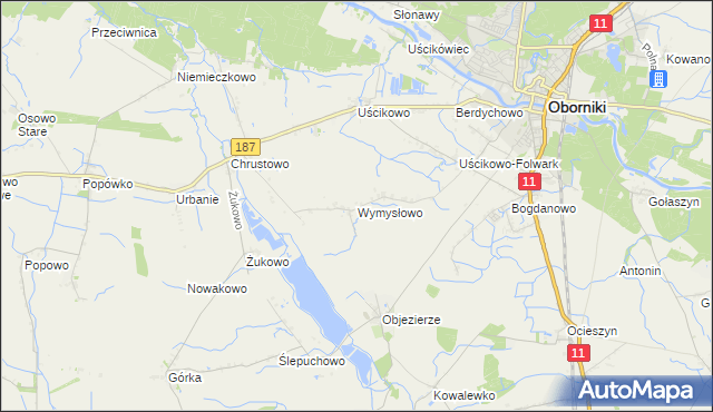 mapa Wymysłowo gmina Oborniki, Wymysłowo gmina Oborniki na mapie Targeo
