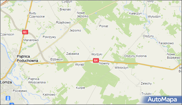 mapa Wyrzyki gmina Piątnica, Wyrzyki gmina Piątnica na mapie Targeo