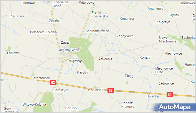 mapa Żakowice gmina Osięciny, Żakowice gmina Osięciny na mapie Targeo