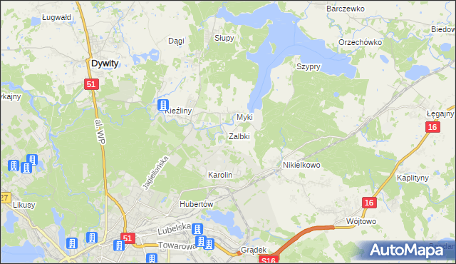 mapa Zalbki, Zalbki na mapie Targeo