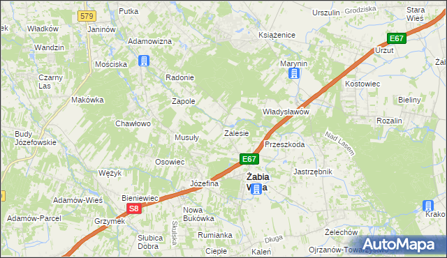 mapa Zalesie gmina Żabia Wola, Zalesie gmina Żabia Wola na mapie Targeo