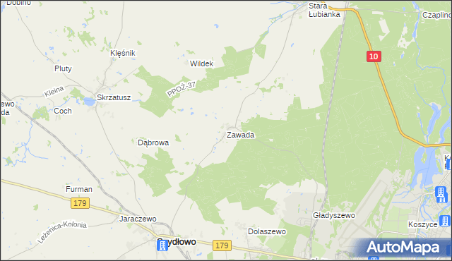 mapa Zawada gmina Szydłowo, Zawada gmina Szydłowo na mapie Targeo