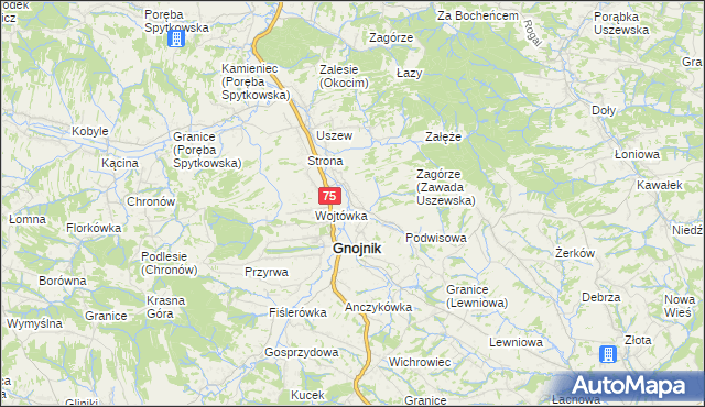 mapa Zawada Uszewska, Zawada Uszewska na mapie Targeo