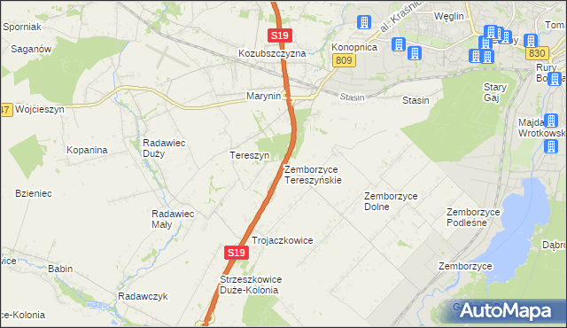 mapa Zemborzyce Tereszyńskie, Zemborzyce Tereszyńskie na mapie Targeo