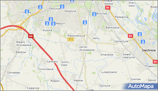 mapa Żerniki Wrocławskie, Żerniki Wrocławskie na mapie Targeo
