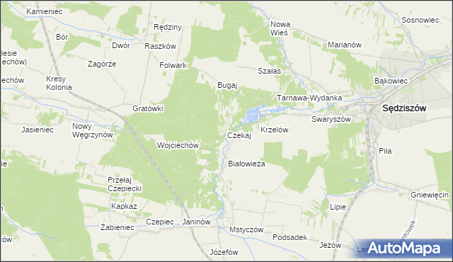 mapa Czekaj gmina Sędziszów, Czekaj gmina Sędziszów na mapie Targeo