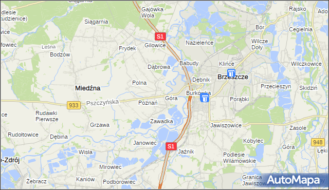 mapa Góra gmina Miedźna, Góra gmina Miedźna na mapie Targeo