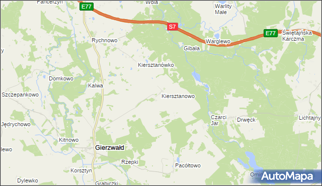 mapa Kiersztanowo gmina Grunwald, Kiersztanowo gmina Grunwald na mapie Targeo
